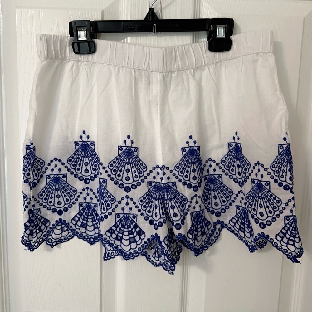 NWOT Calypso St. Barth White Shorts with Blue Embroidery